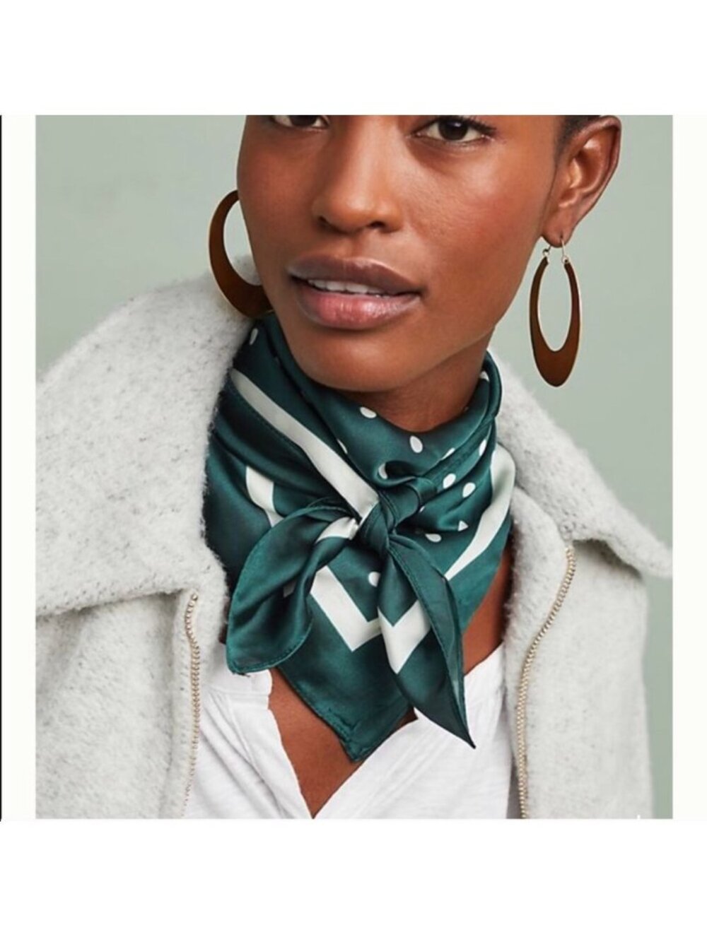 New! Anthropologie 25" Square Polka Dot Green White Scarf